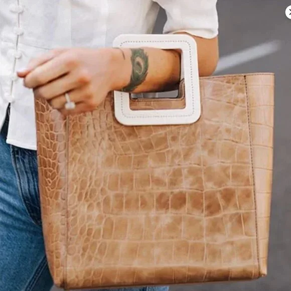 STAUD Shirley Tote Bag Croc Embossed Leather - Picture 2 of 5